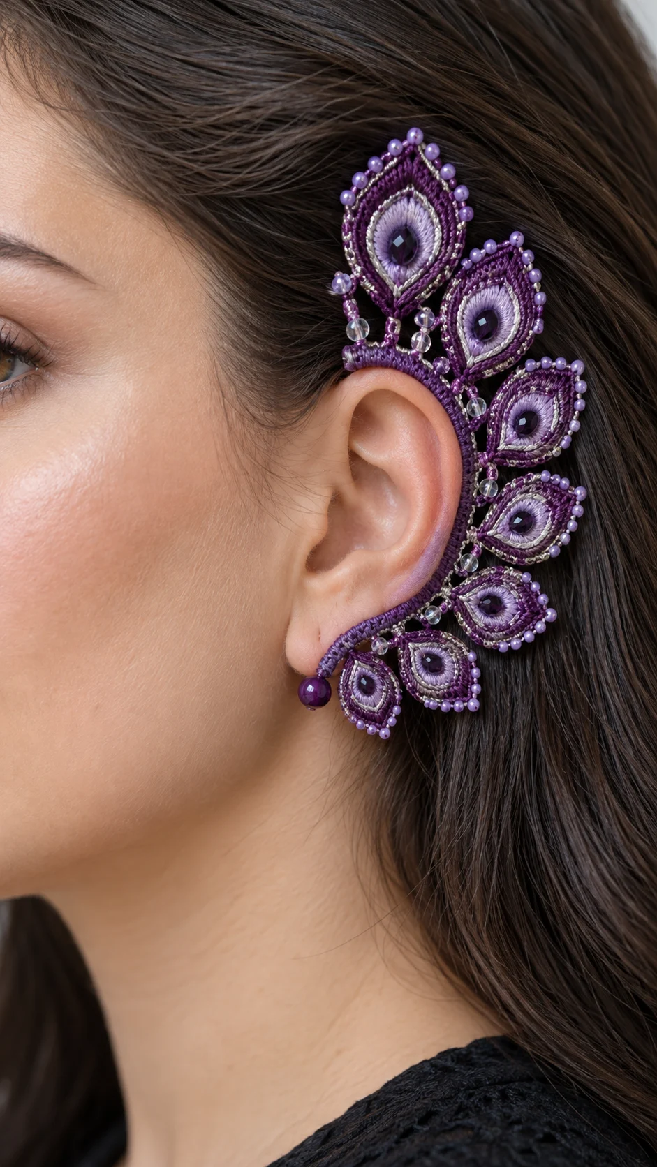 Amethyst Peacock Ear Cuff Crochet Pattern