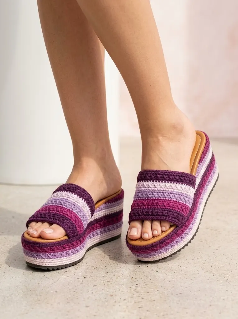 Berry Purple Magenta Crochet Platform Wedge Sandals Pattern