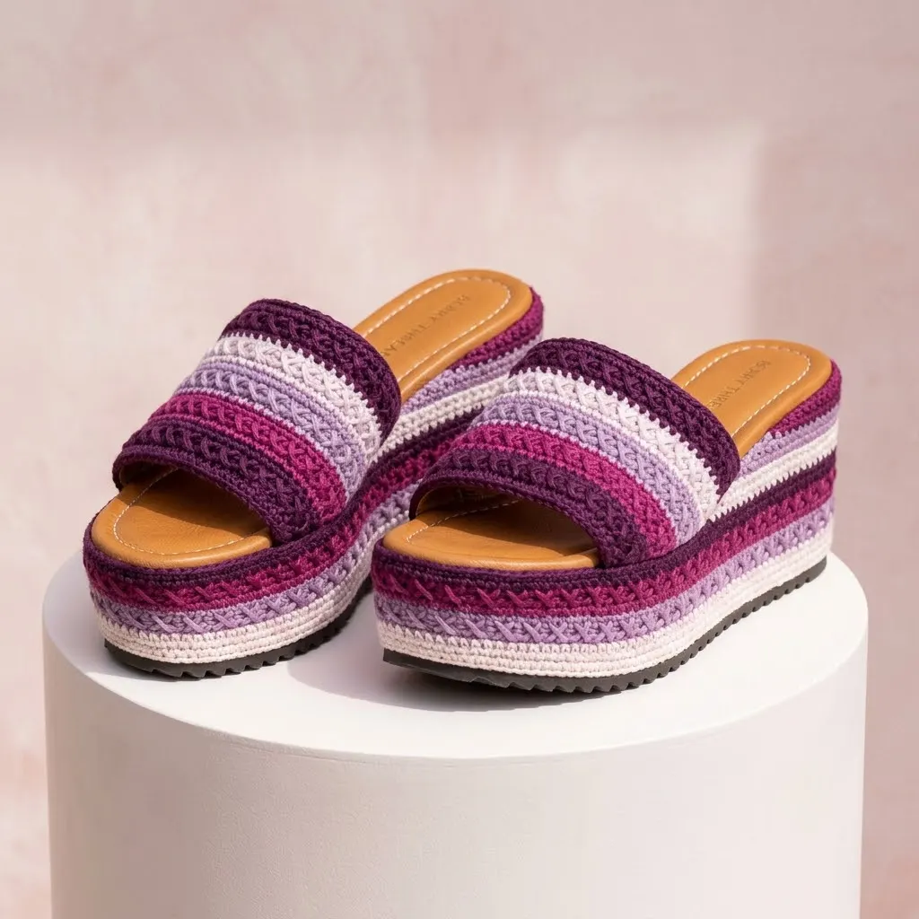 Berry Purple Magenta Crochet Platform Wedge Sandals Pattern
