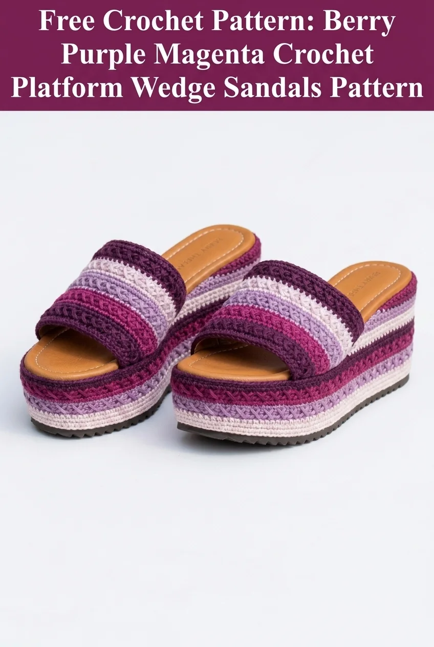 Berry Purple Magenta Crochet Platform Wedge Sandals Pattern
