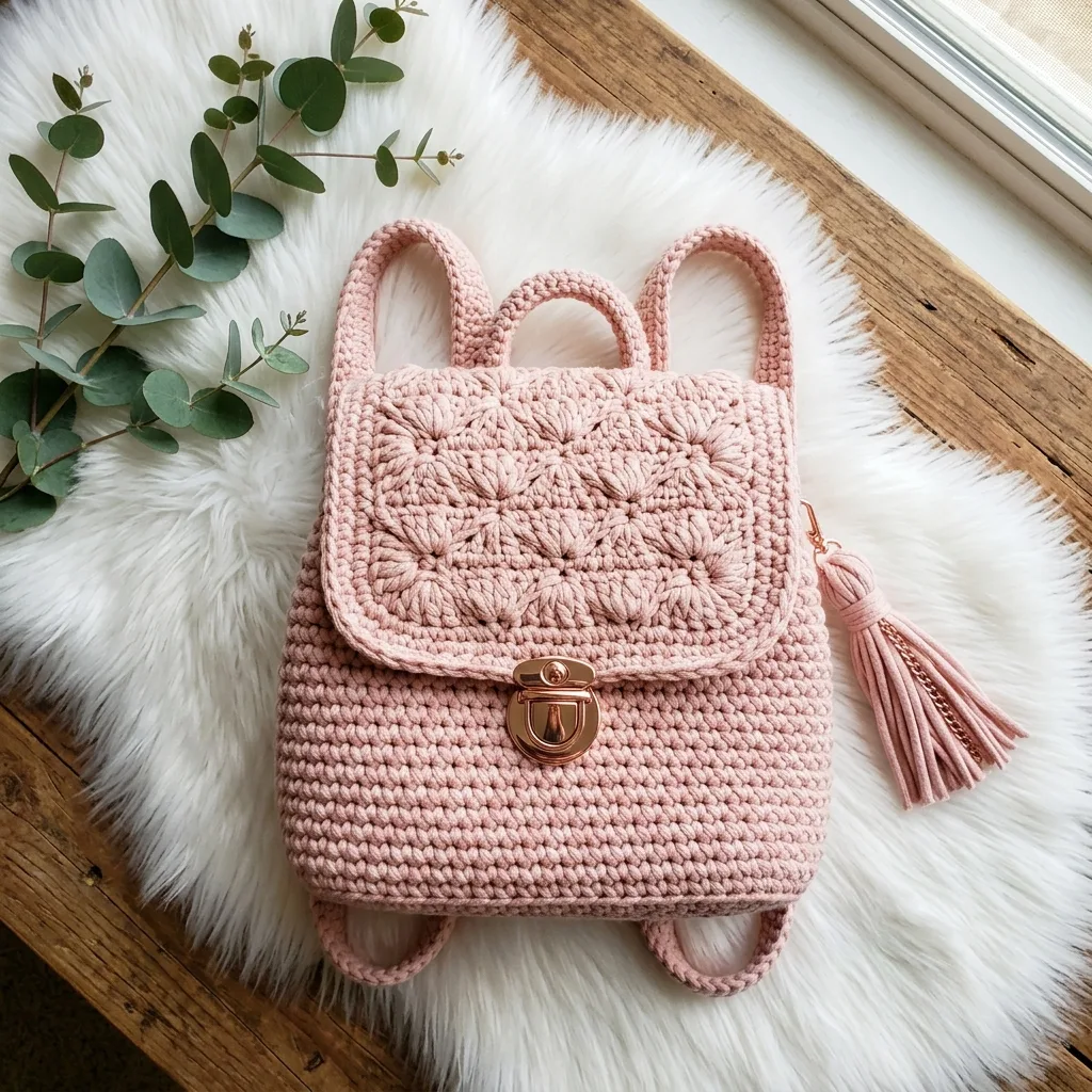 Blush Pink Crochet Mini Backpack