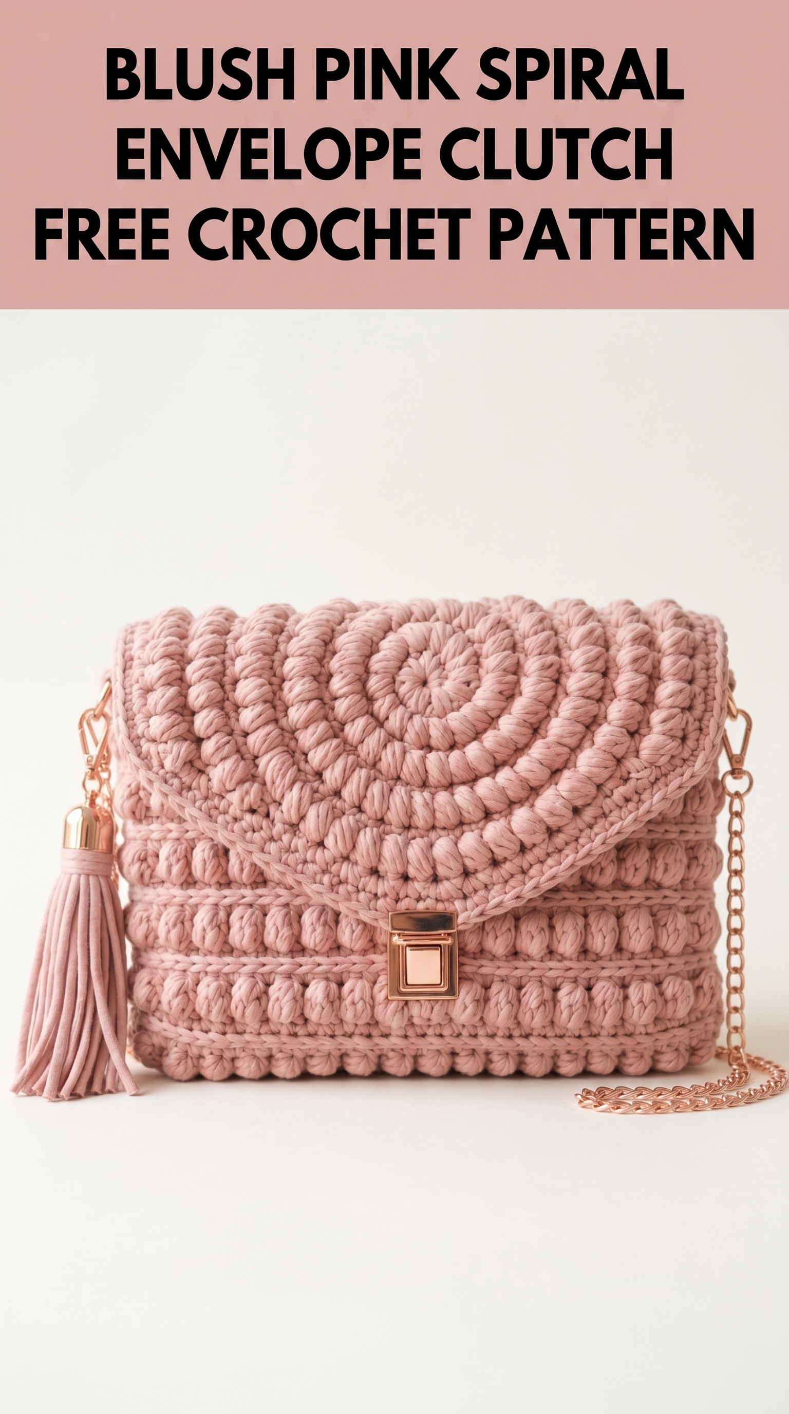 Blush Pink Spiral Envelope Clutch Free Crochet Pattern