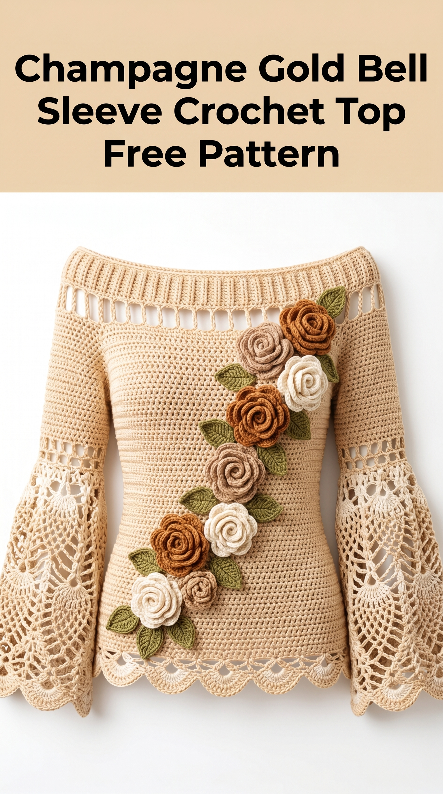Champagne Gold Bell Sleeve Crochet Top Free Pattern