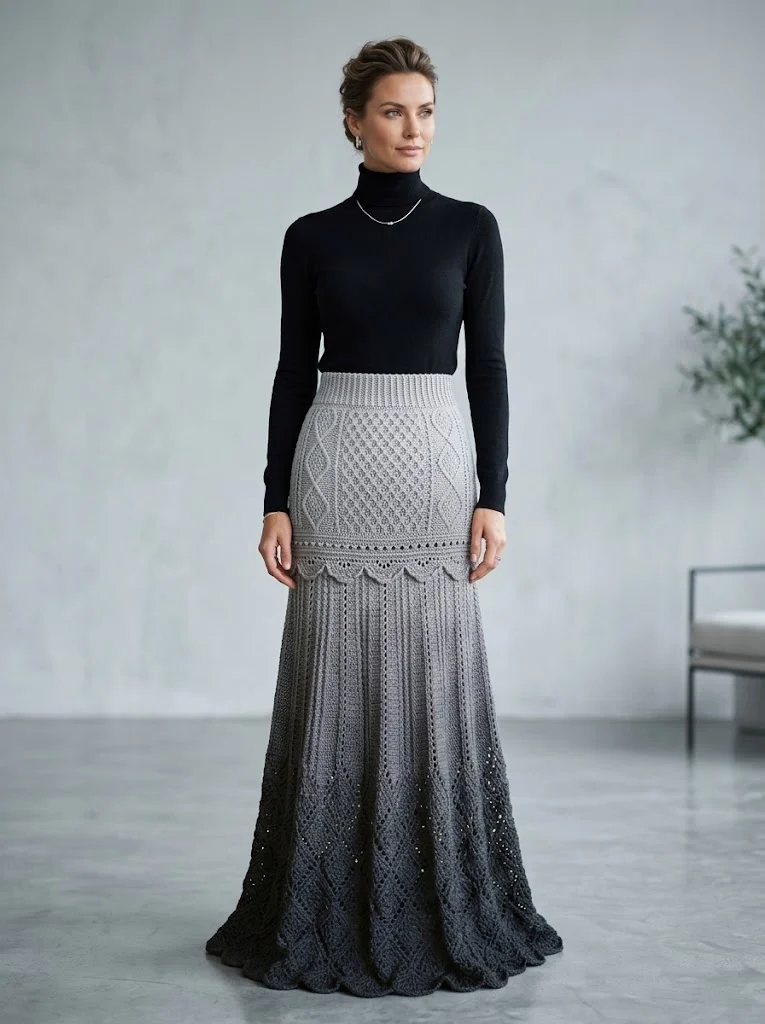 Charcoal Gray Modern Lace Maxi Skirt Free Crochet Pattern