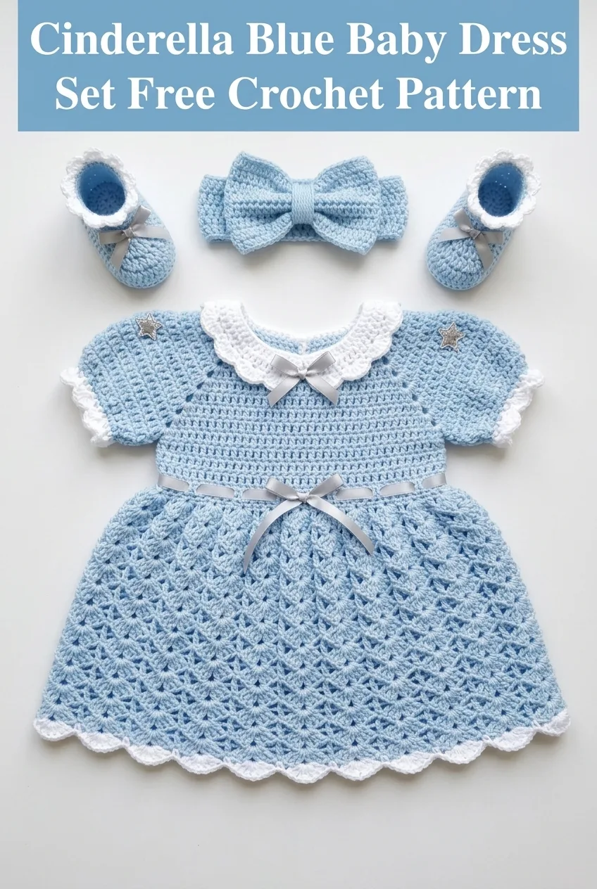 Cinderella Blue Baby Dress Set Free Crochet Pattern