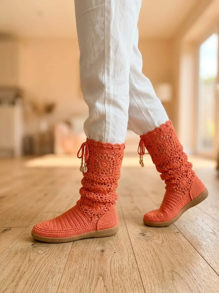 Coral Sunset Crochet Summer Boots Free Pattern