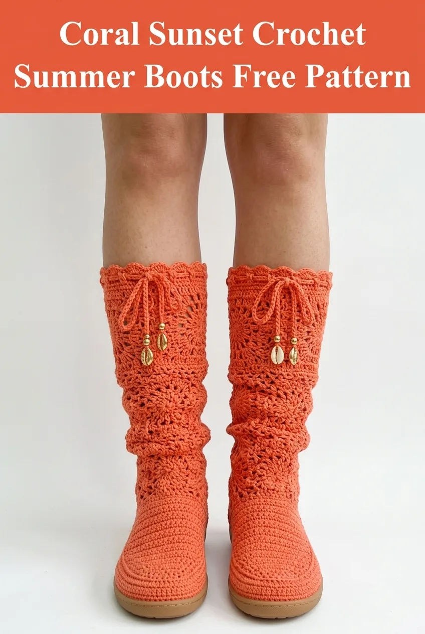 Coral Sunset Crochet Summer Boots Free Pattern