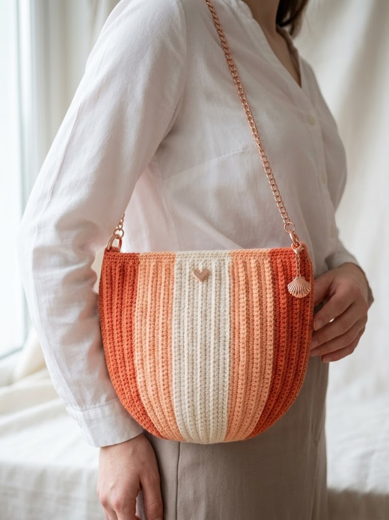Coral Sunset Gradient Chain Purse Free Crochet Pattern
