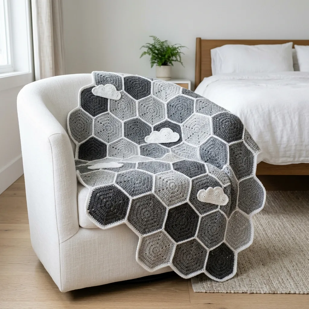 Cozy Gray Hexagon Sofa Throw Free Crochet Pattern