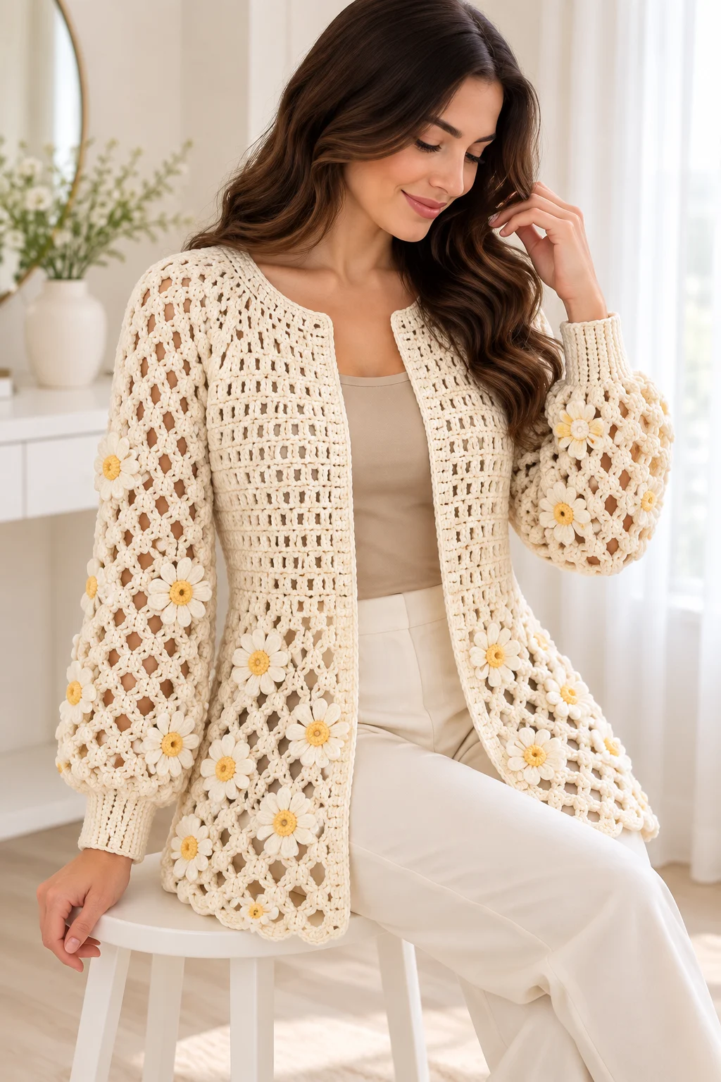 Cream Daisy Lace Cardigan Crochet Pattern