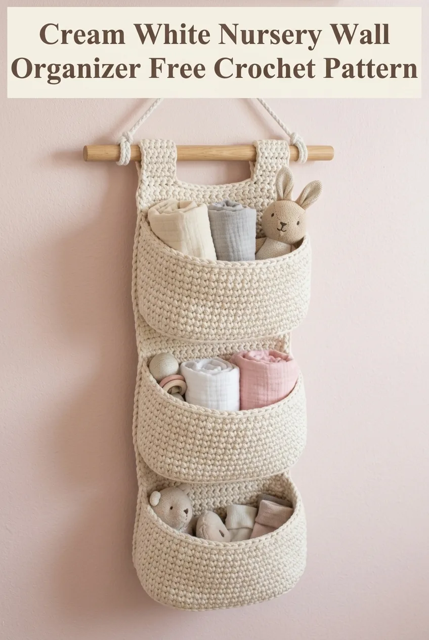 Cream White Nursery Wall Organizer Free Crochet Pattern