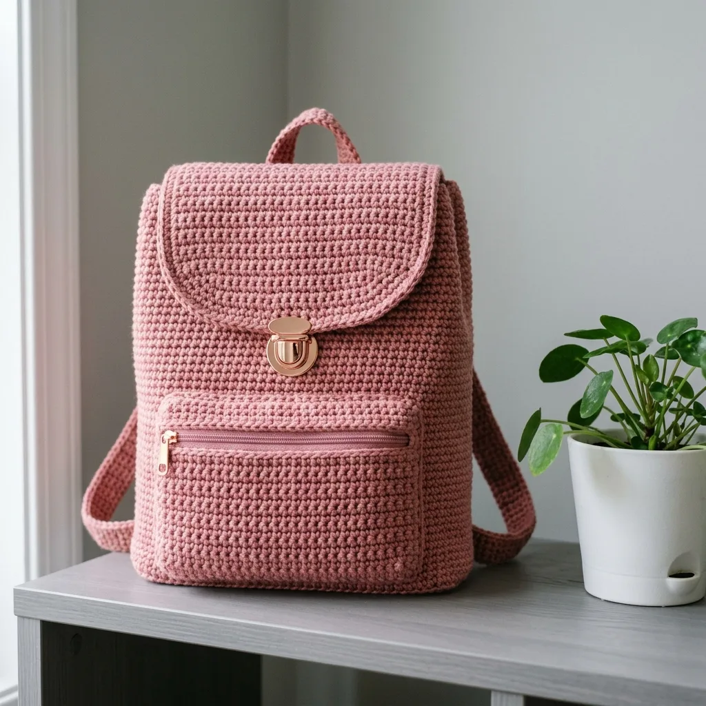 Dusty Rose Crochet Backpack