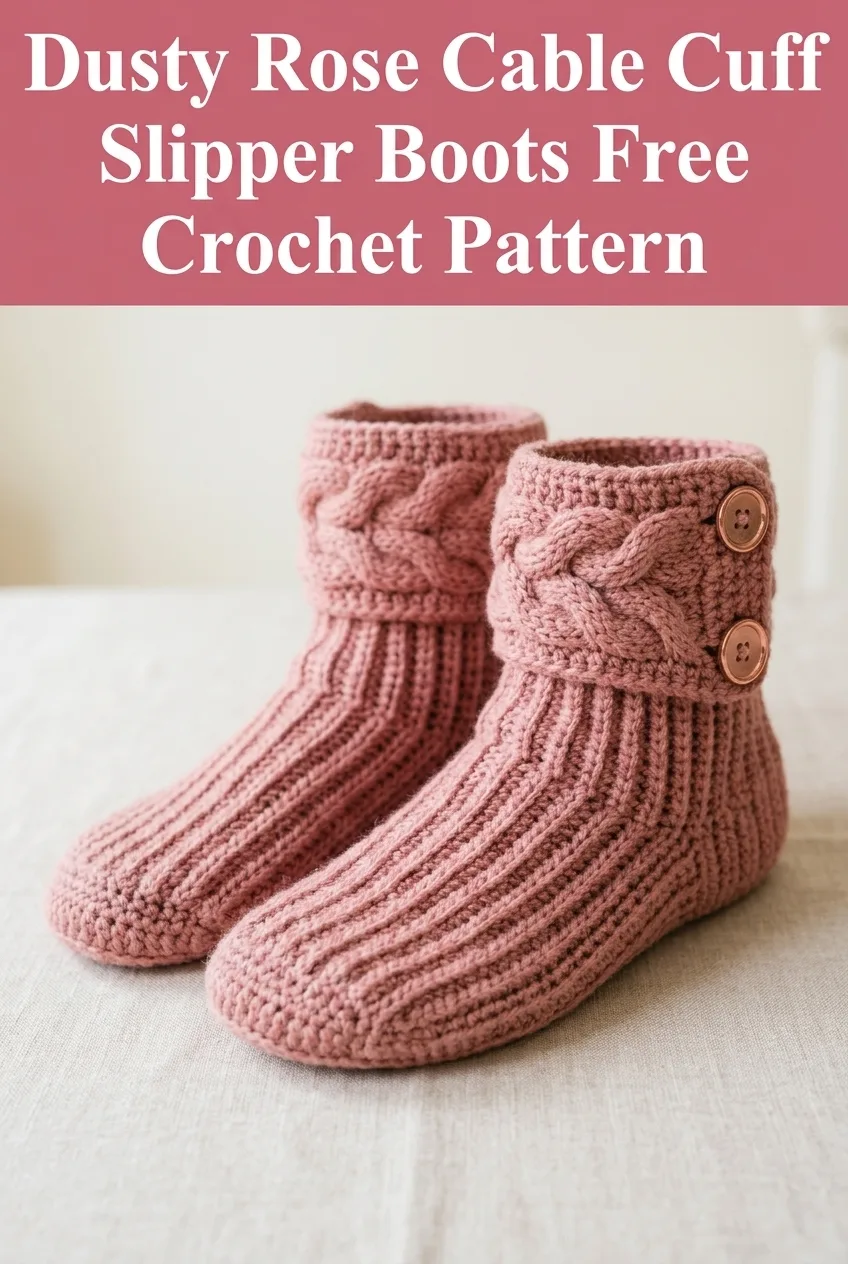 Dusty Rose Cable Cuff Slipper Boots Free Crochet Pattern