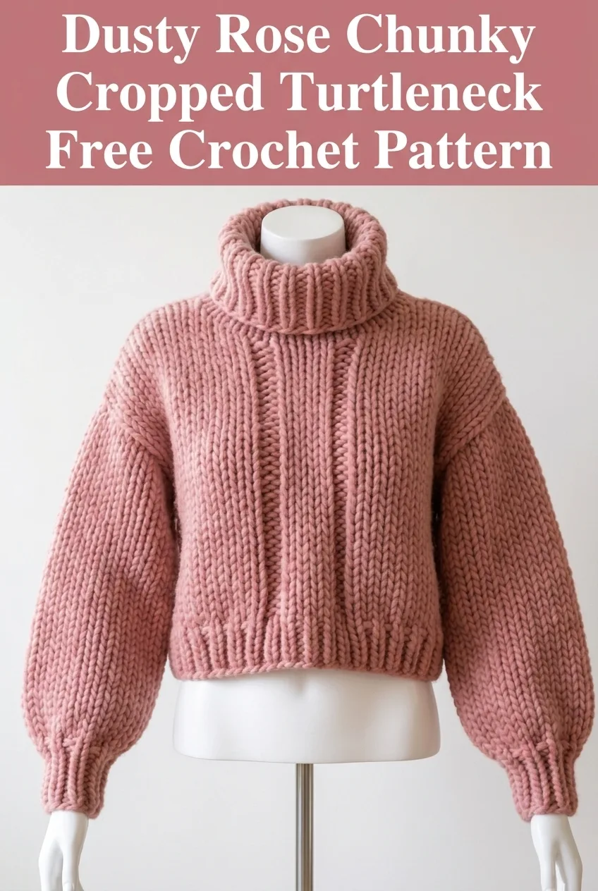 Dusty Rose Chunky Cropped Turtleneck Free Crochet Pattern