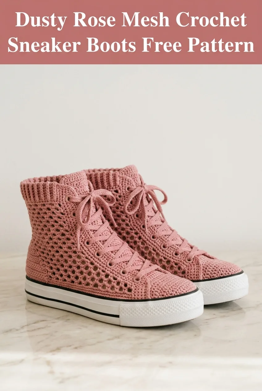 Dusty Rose Mesh Crochet Sneaker Boots Free Pattern