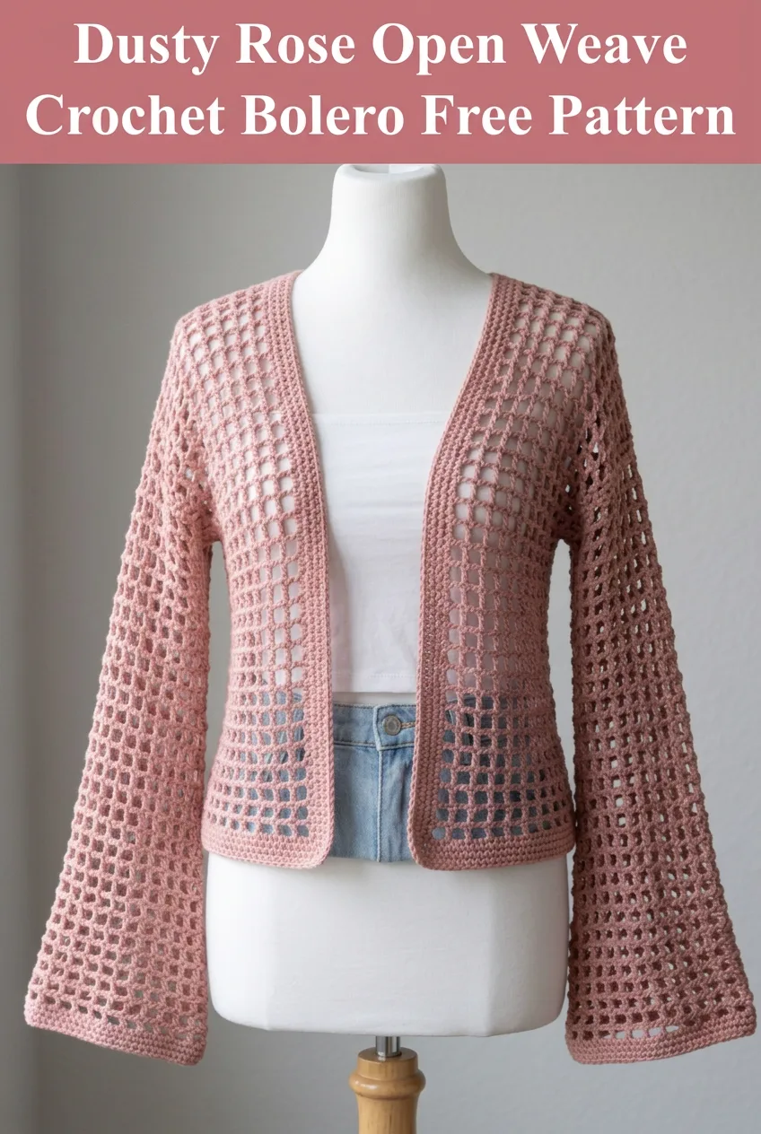 Dusty Rose Open Weave Crochet Bolero Free Pattern