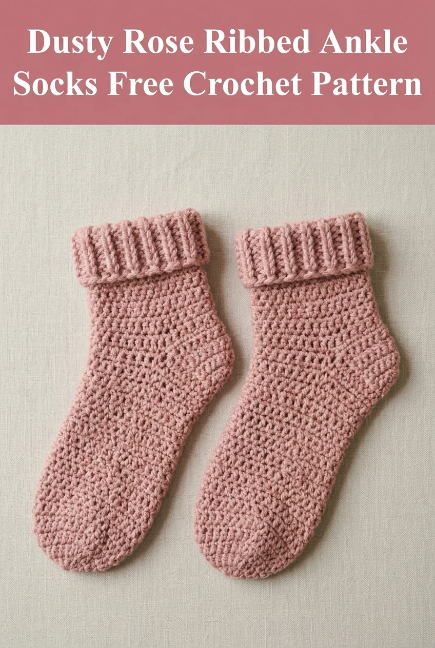 Dusty Rose Ribbed Ankle Socks Free Crochet Pattern
