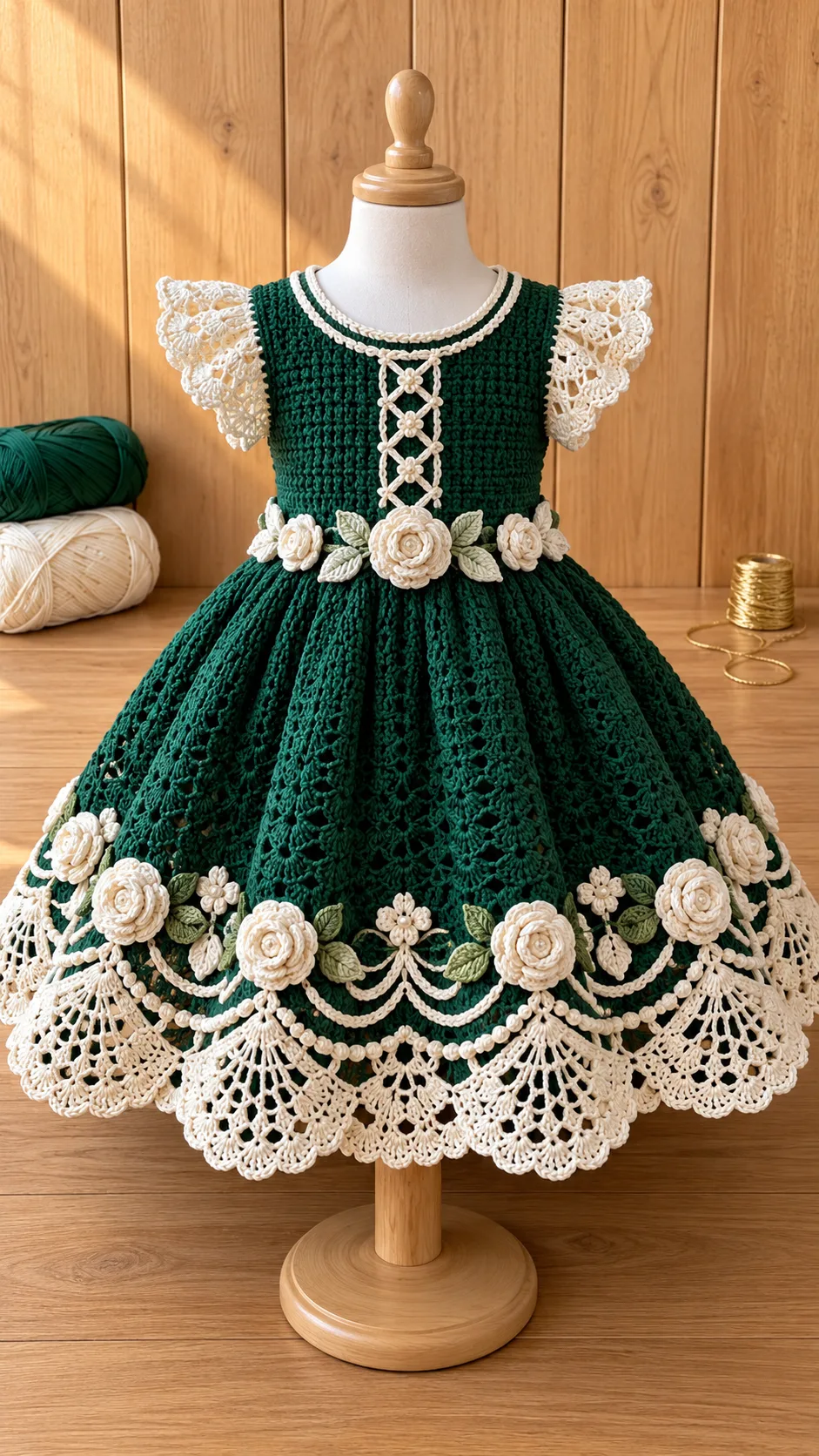 Emerald Ivory Rose Dress Crochet Pattern
