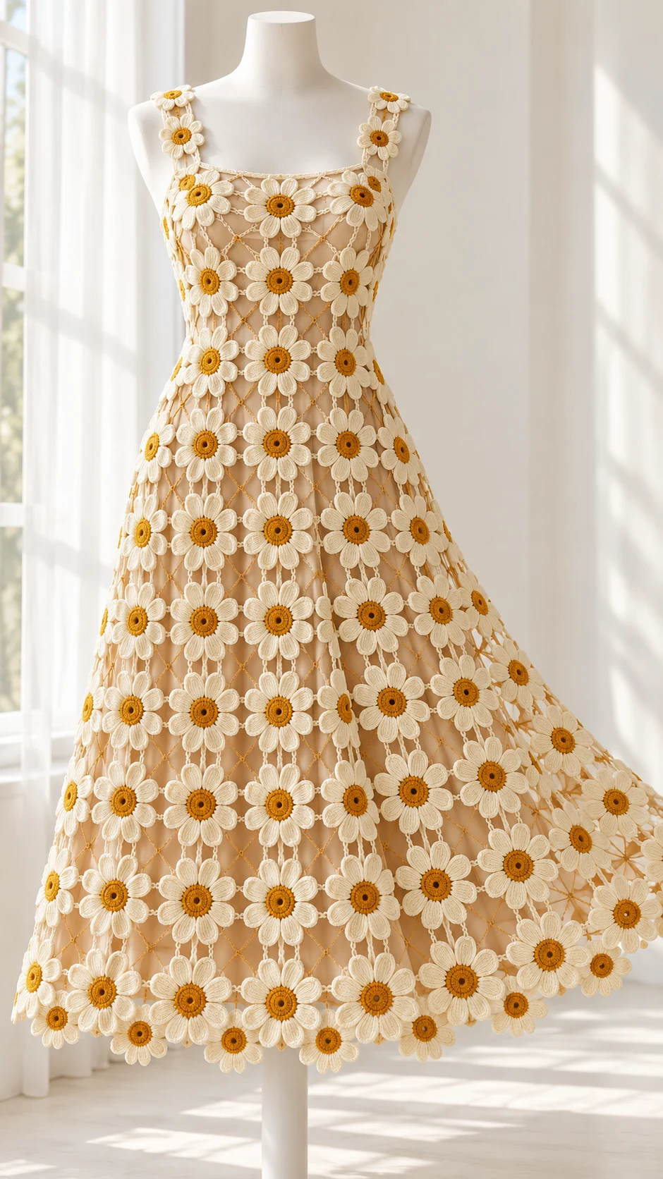 Ivory Daisy Midi Dress Crochet Pattern