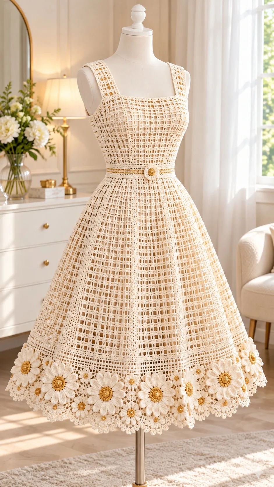 Ivory Daisy Tea Dress Crochet Pattern