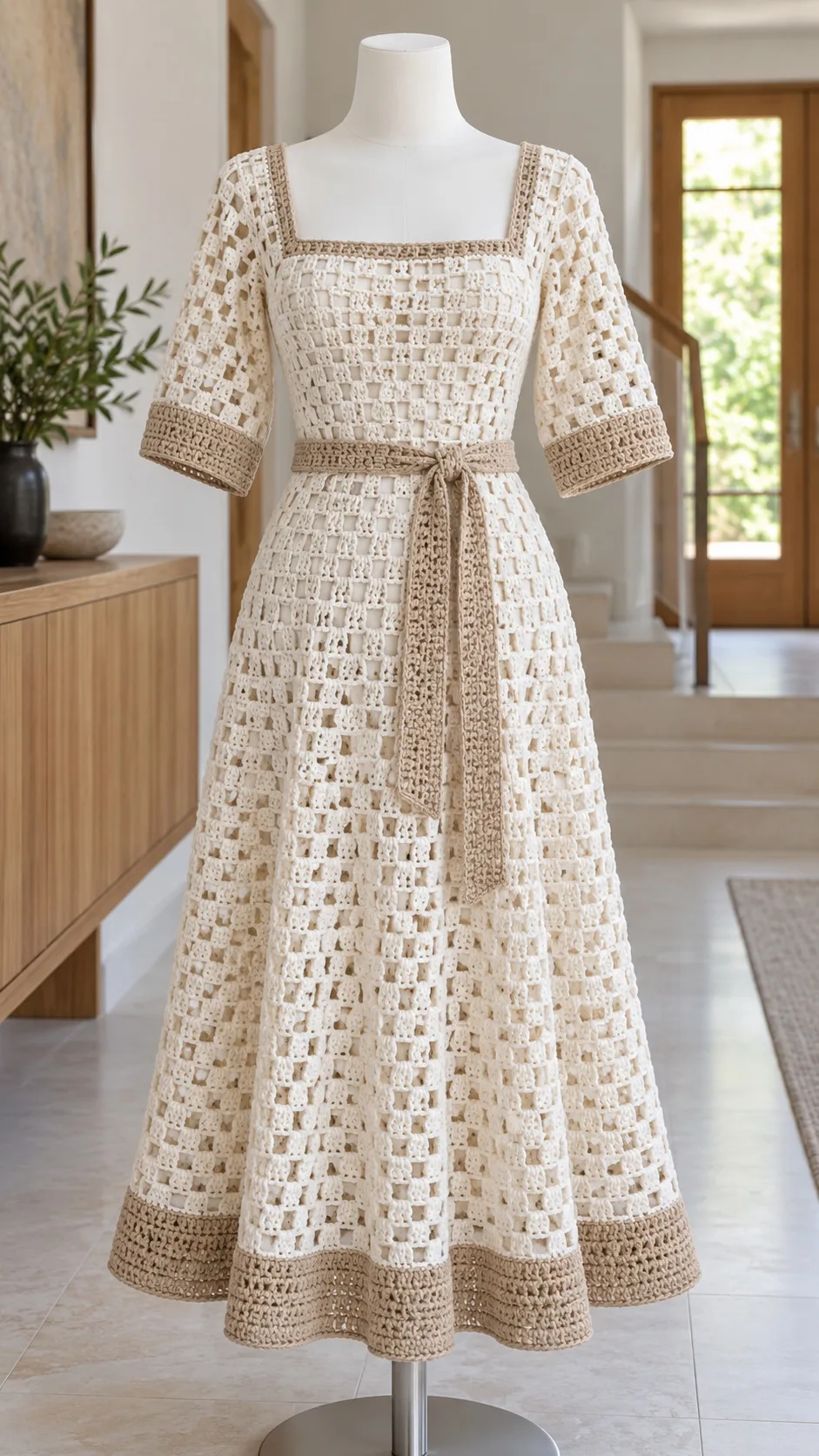 Ivory Windowpane Midi Dress Crochet Pattern