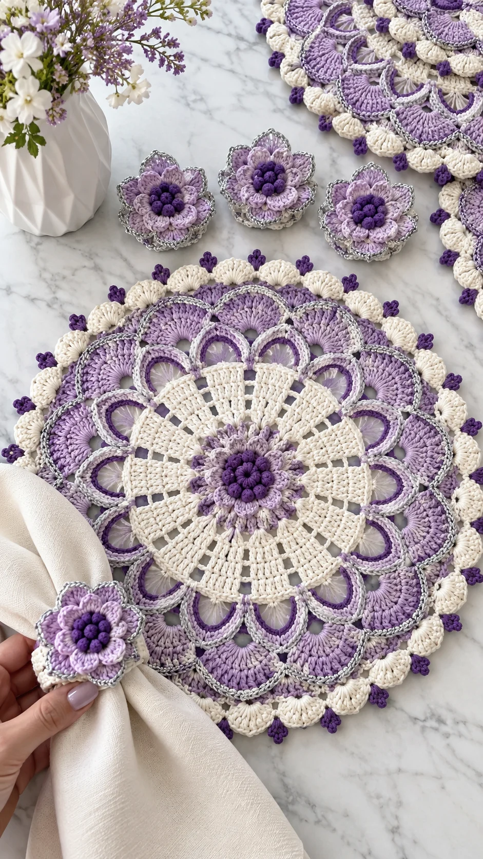 Lavender Blossom Table Set Crochet Pattern
