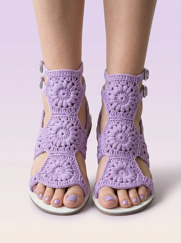 Lavender Crochet Sandals in Modern Bedroom Free Pattern