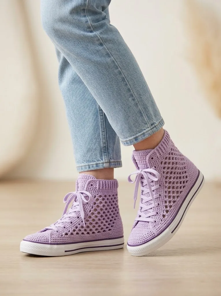 Lavender Dream Mesh Crochet High Tops Free Pattern