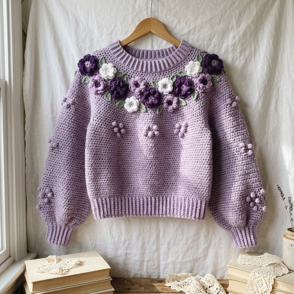 Lavender Garden Bobble Pullover Crochet Pattern