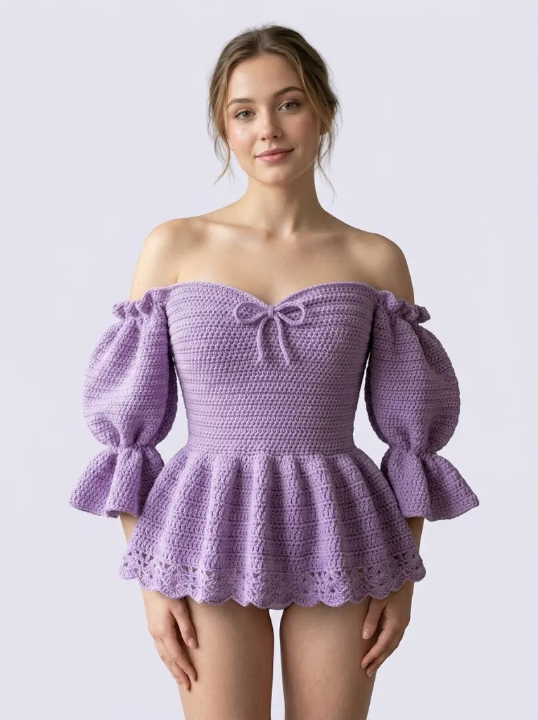 Lavender Purple Dreamy Peplum Crochet Top Pattern