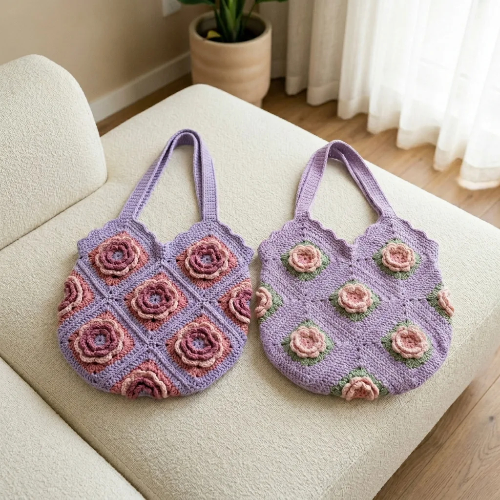 Lavender Rose Granny Square Tote Crochet Pattern