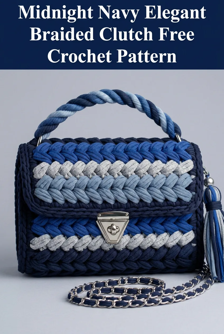 Midnight Navy Elegant Braided Clutch Free Crochet Pattern