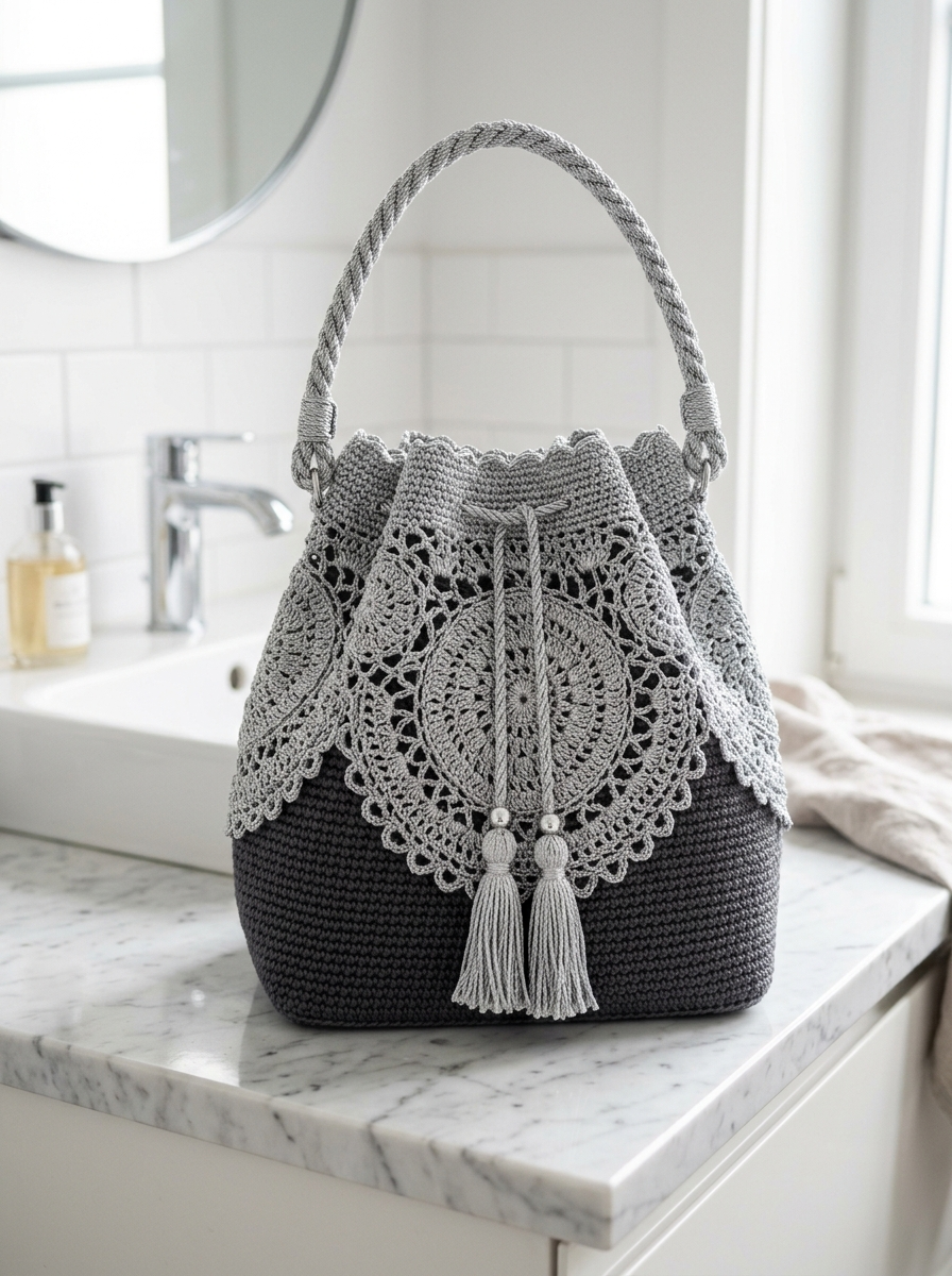 Midnight Silver Lace Bucket Bag Pattern