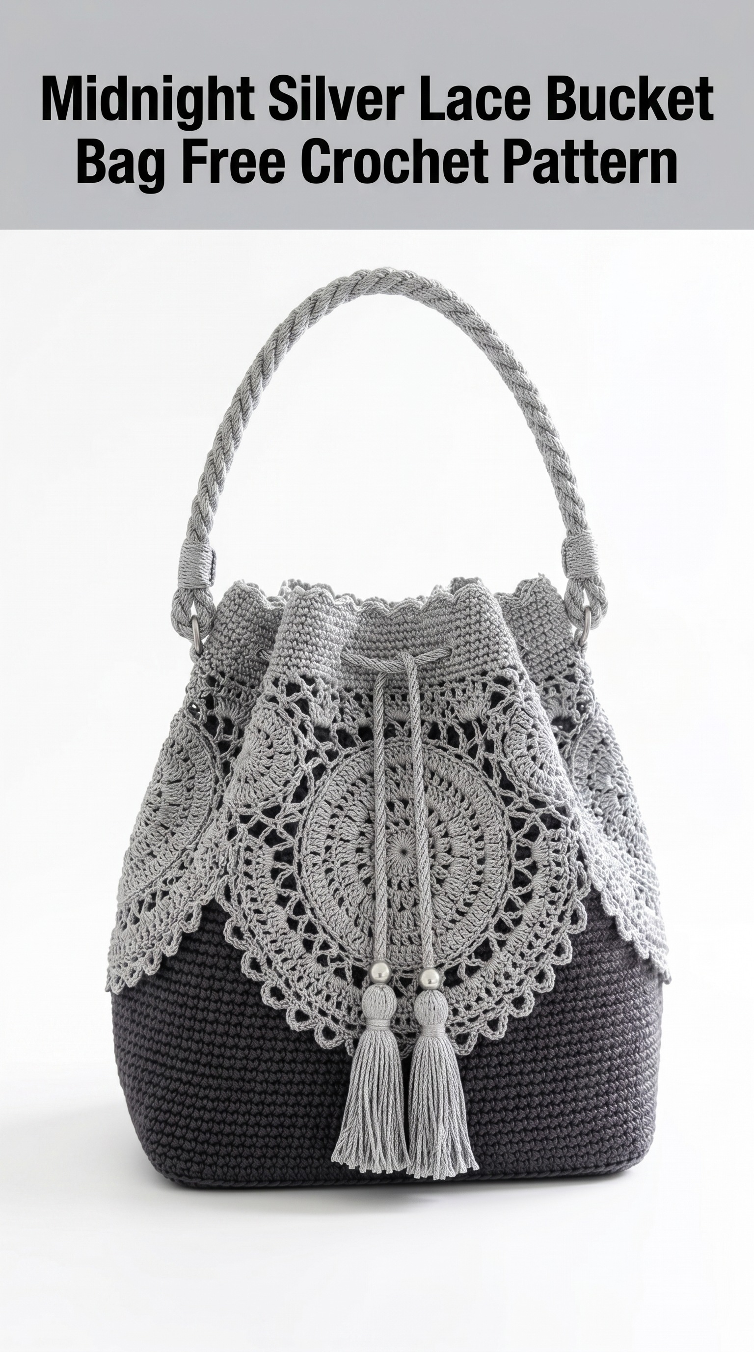 Midnight Silver Lace Bucket Bag Free Crochet Pattern