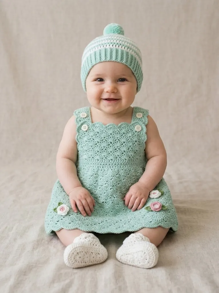 Mint Garden Baby Crochet Dress Free Pattern