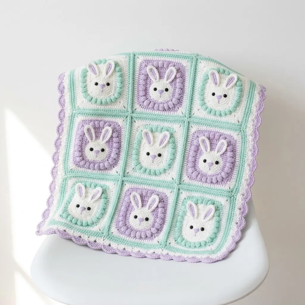Mint and Lavender Bunny Baby Blanket Free Crochet Pattern