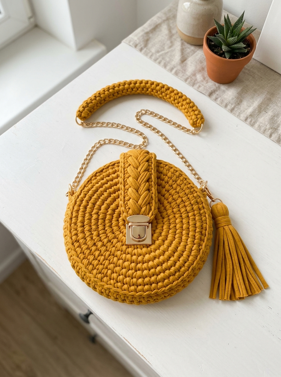 Mustard Yellow Circle Purse Free Crochet Pattern