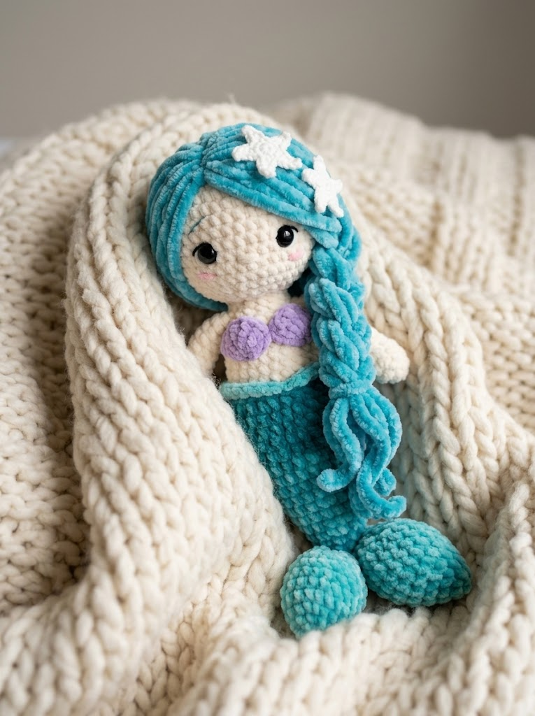 Ocean Blue Mermaid Plush Doll Free Crochet Pattern