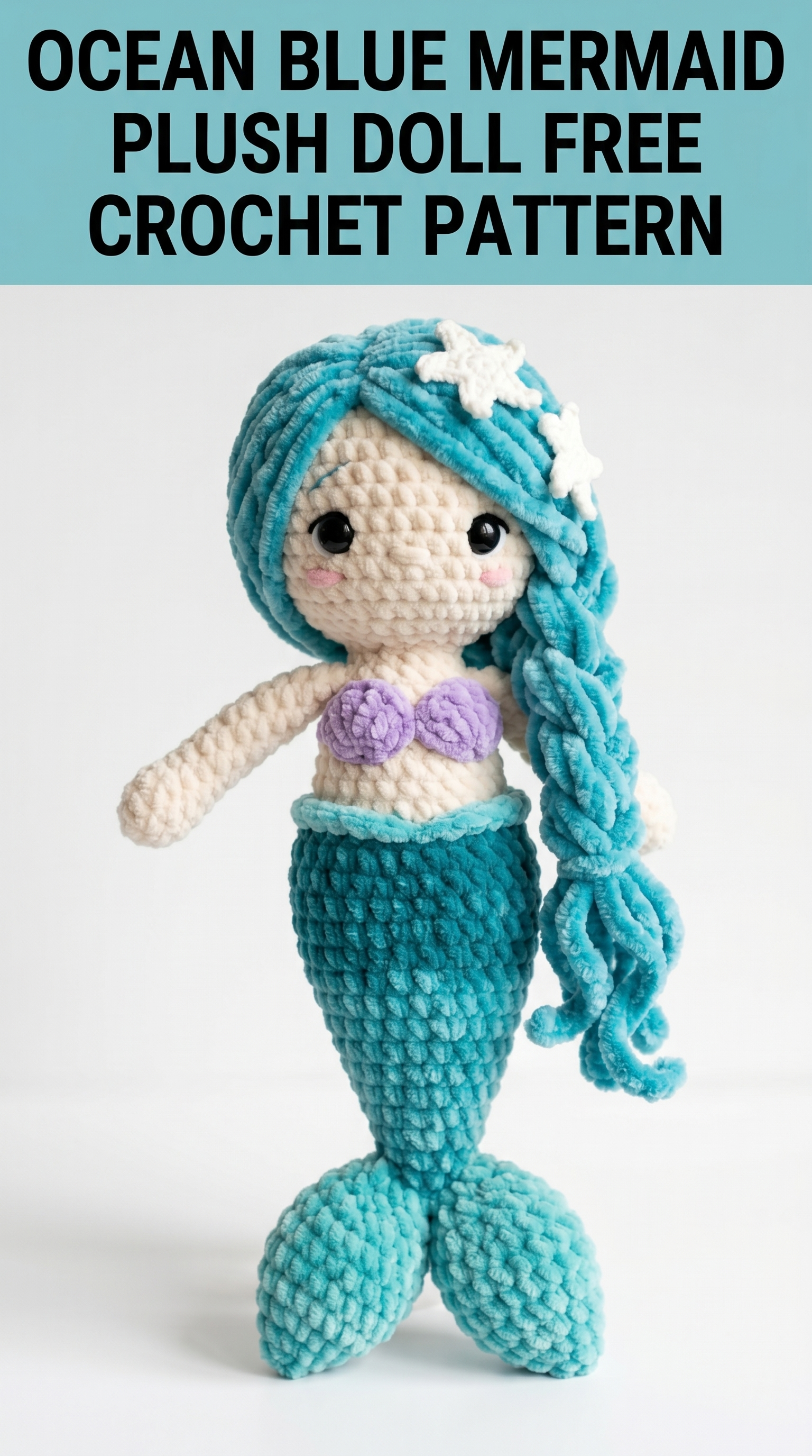 Ocean Blue Mermaid Plush Doll Free Crochet Pattern