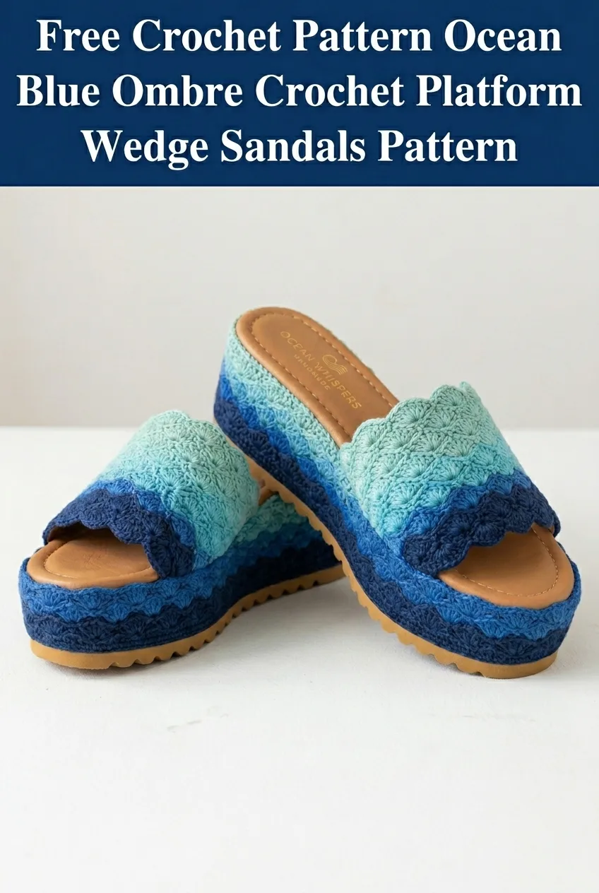 Ocean Blue Ombre Crochet Platform Wedge Sandals Pattern
