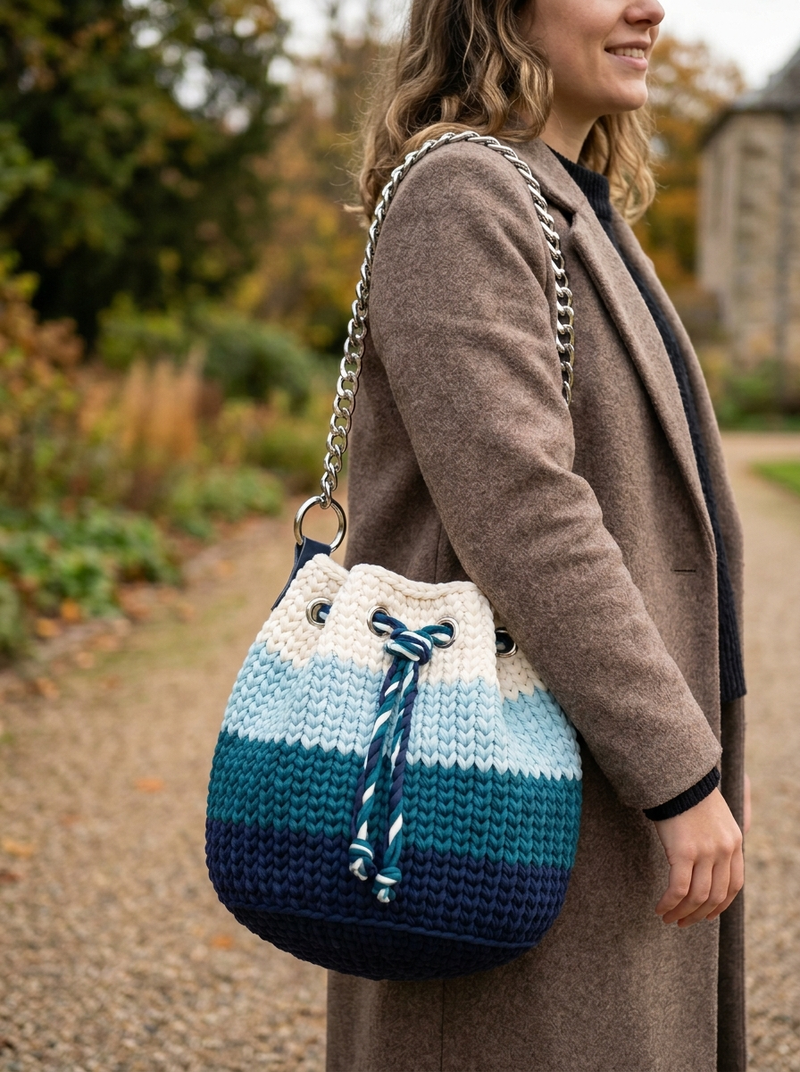 Ocean Blue Ombre Drawstring Bucket Bag Pattern
