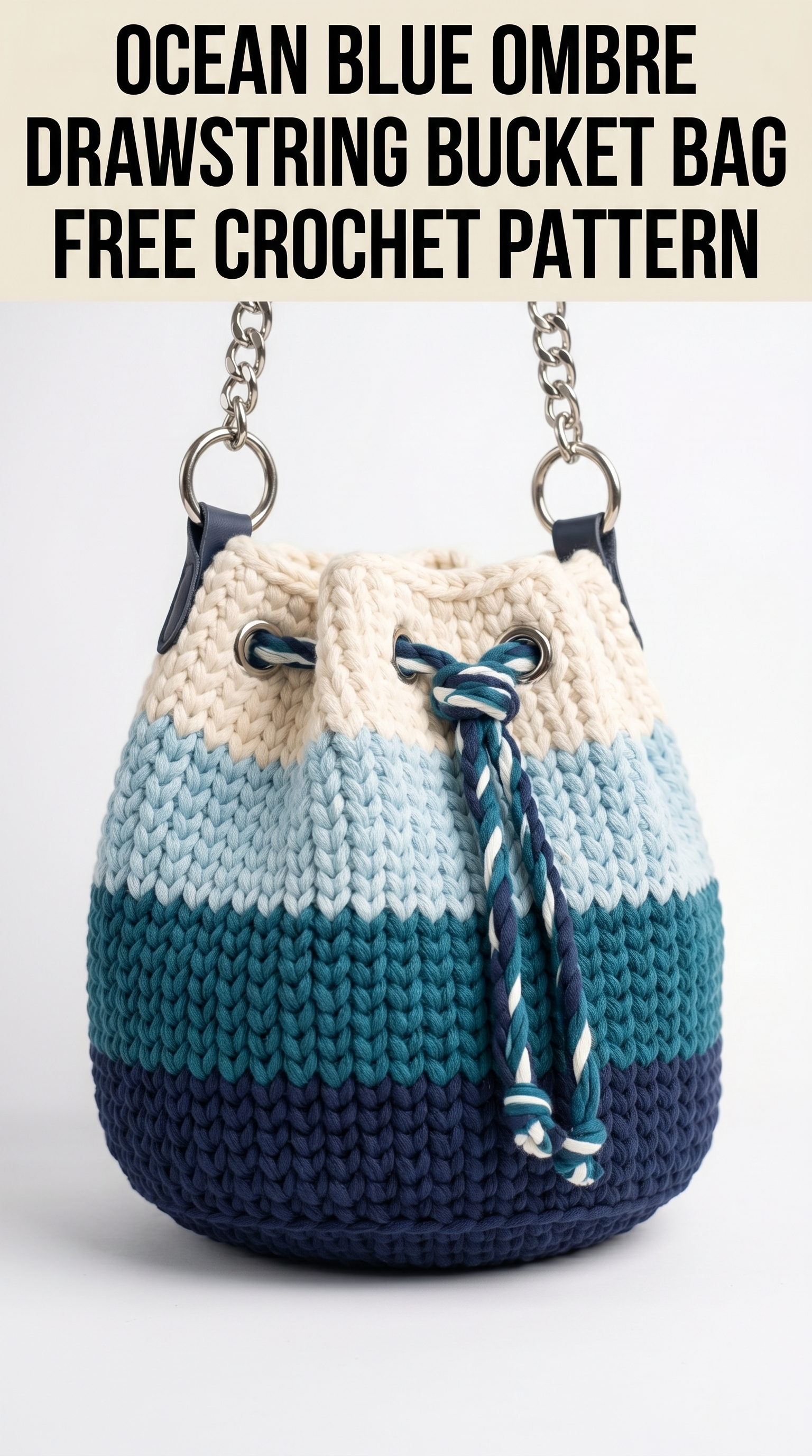 Ocean Blue Ombre Drawstring Bucket Bag Free Crochet Pattern