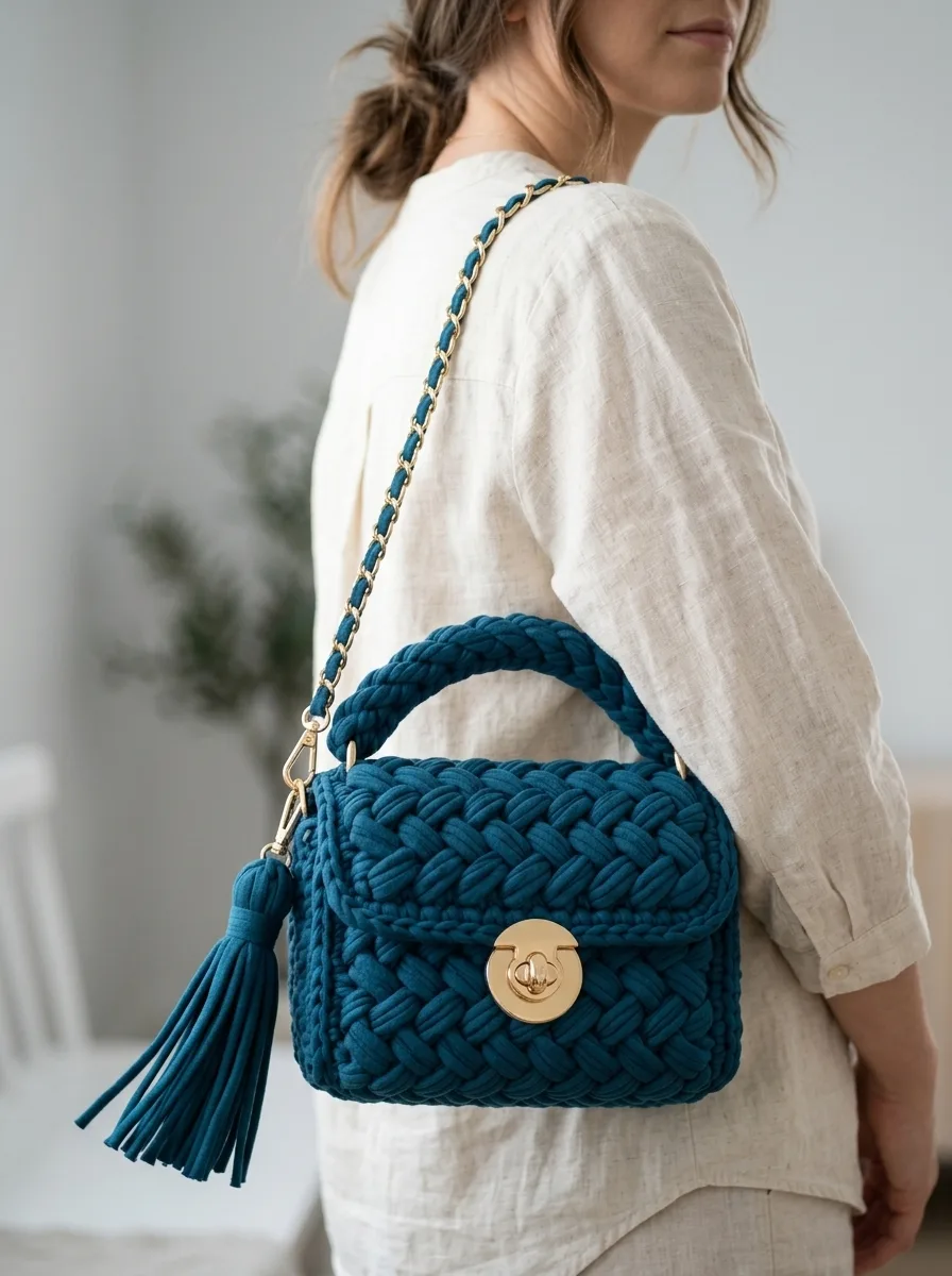 Ocean Teal Woven Purse on Linen Free Pattern