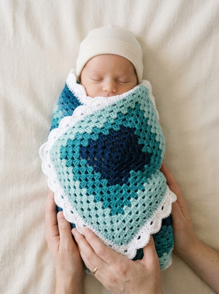 Ocean Waves Ombre Granny Square Blanket Free Crochet Pattern