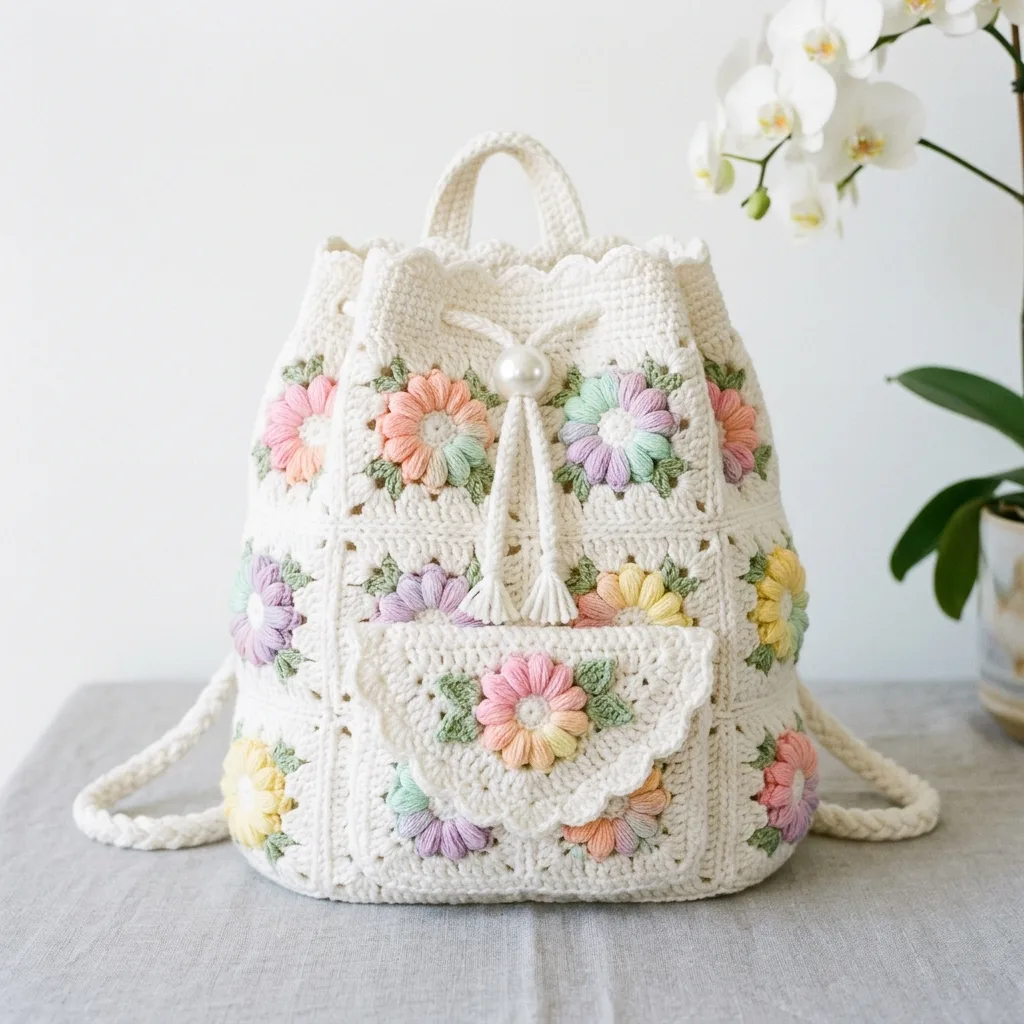 Pastel Rainbow Daisy Backpack Crochet Pattern