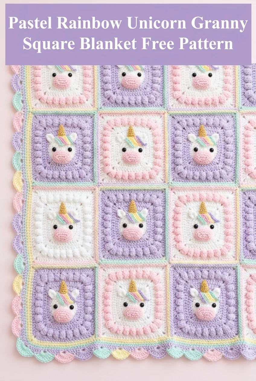 Pastel Rainbow Unicorn Granny Square Blanket Free Pattern