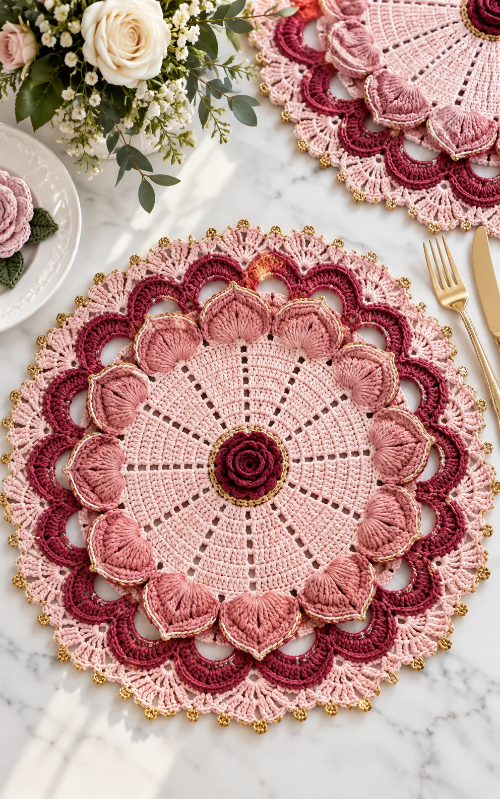 Peony Pink Lace Placemat Crochet Pattern