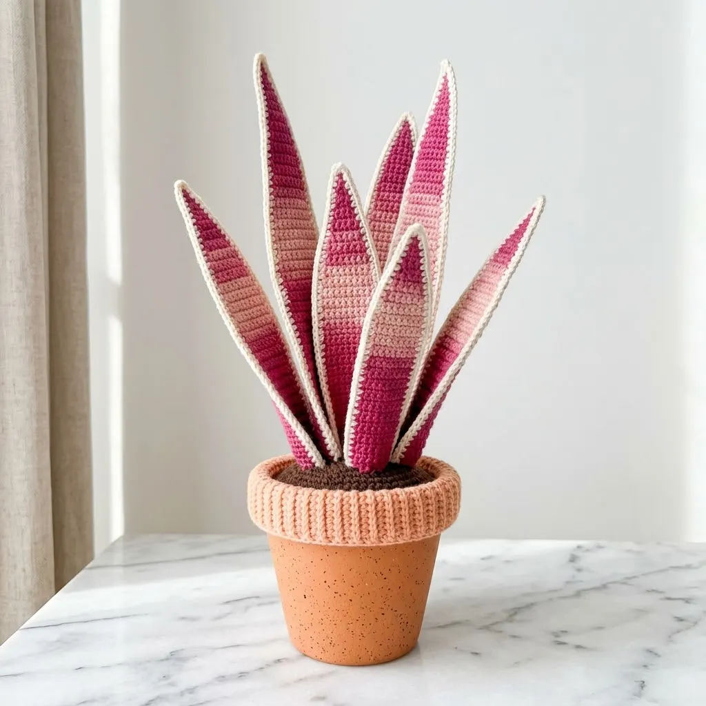 Pink Ombre Snake Plant Amigurumi Free Crochet Pattern