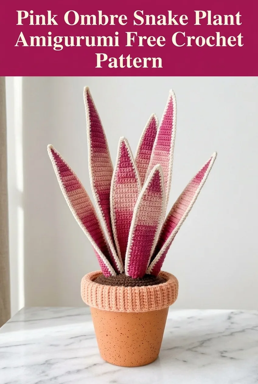 Pink Ombre Snake Plant Amigurumi Free Crochet Pattern