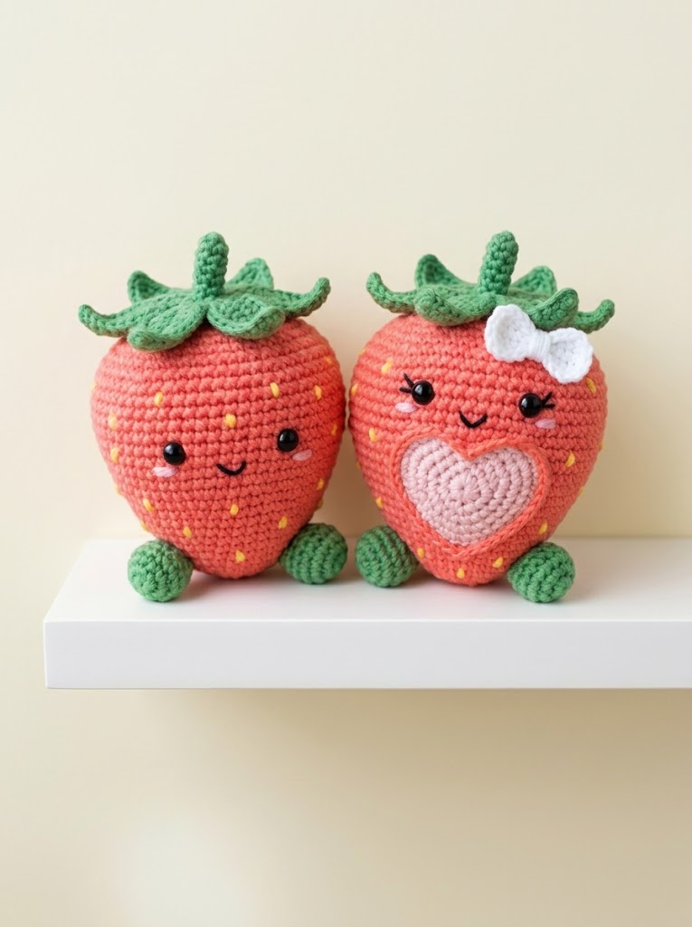 Pink Strawberry Couple Amigurumi Free Crochet Pattern